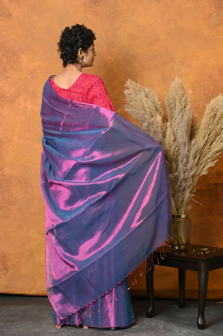 Very Much Indian Fusion Cotton Tissue Shimmer Saree - Dual Tone Purple