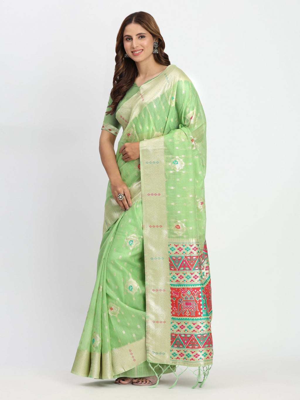 Shree Shyam Fashion Linen Cotton Light Green Saree
