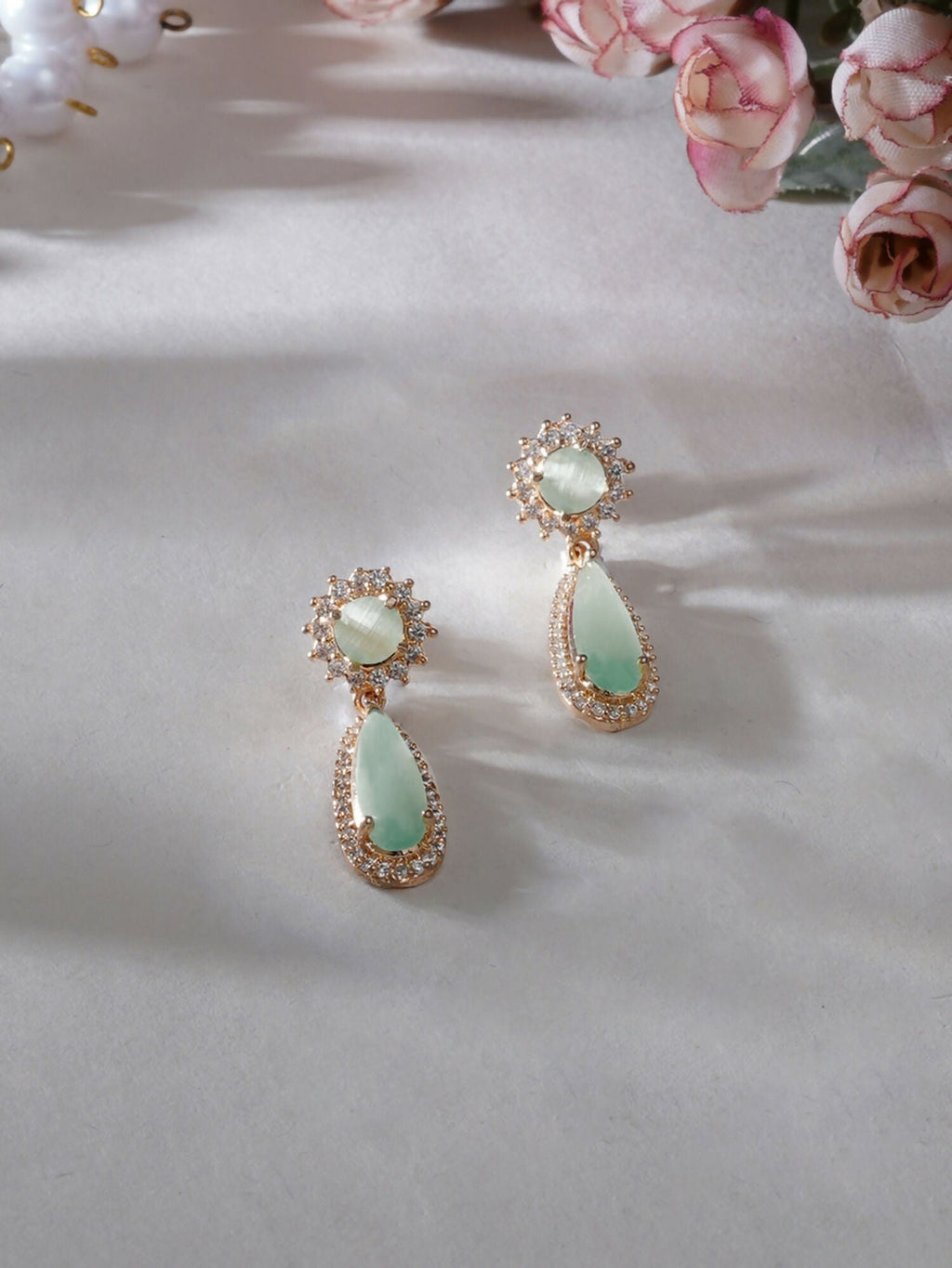 Long kundan earring (Mint green ) - Ruby Raang