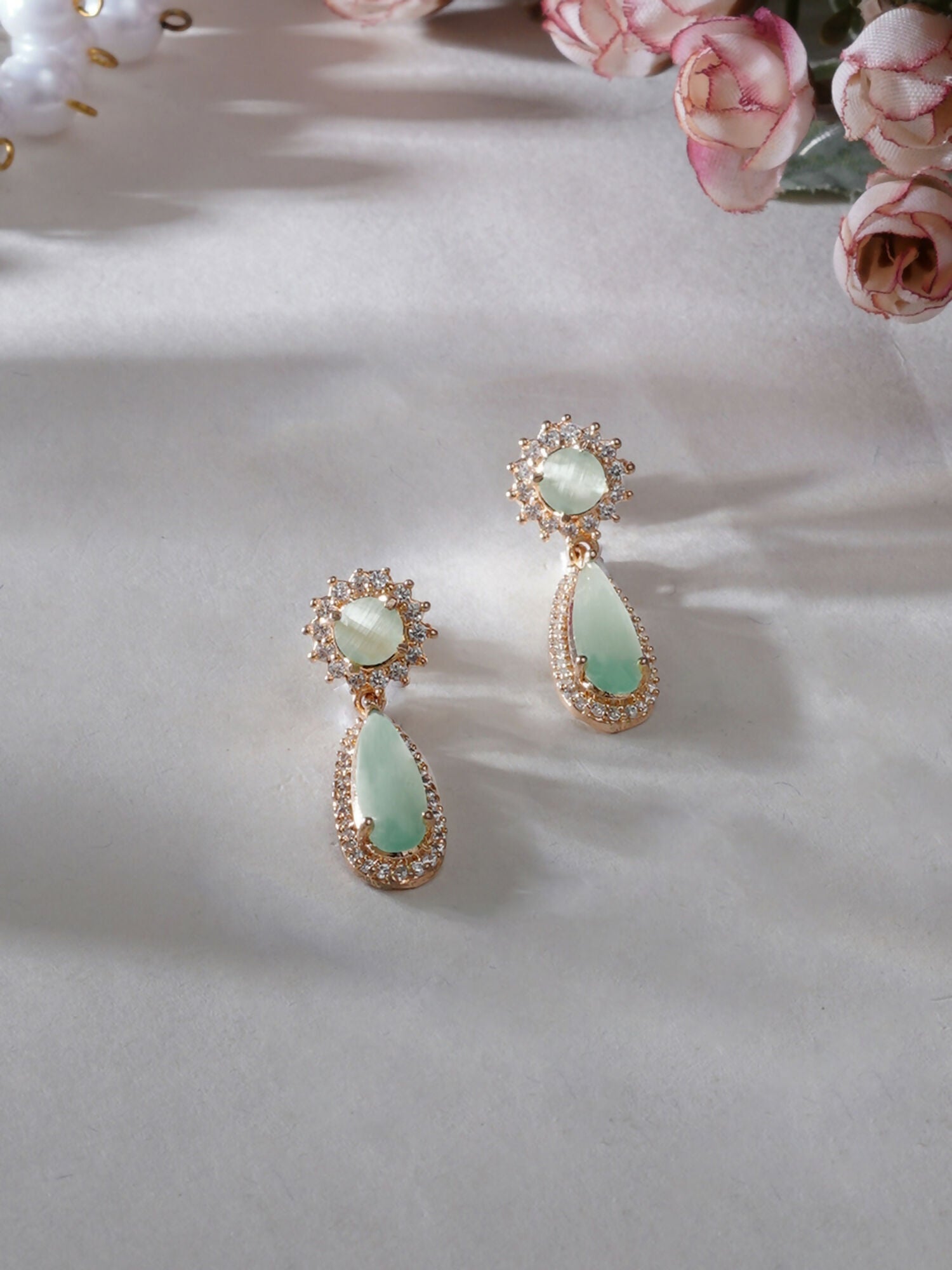 Long kundan earring (Mint green ) - Ruby Raang