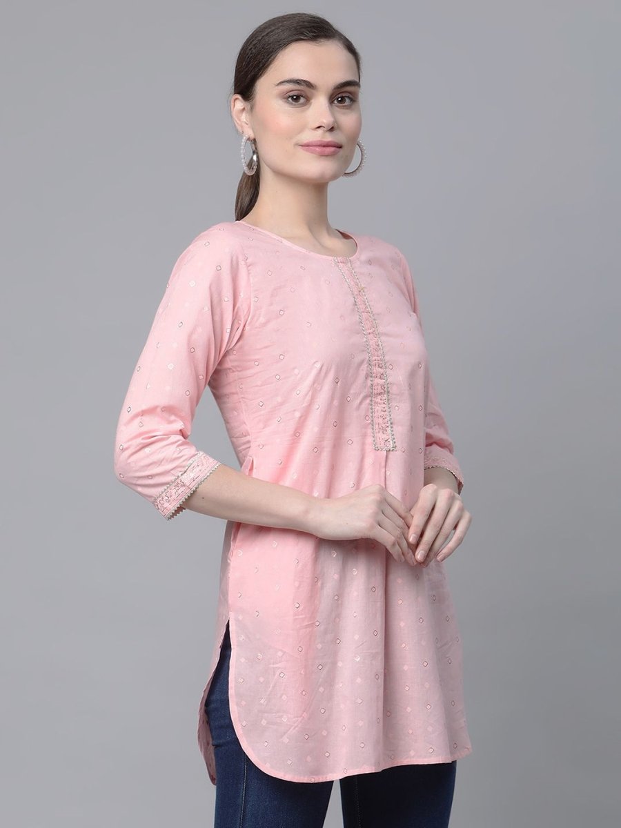 Ahalyaa Women Baby Pink Beautiful Pure Cotton Printed Tunic