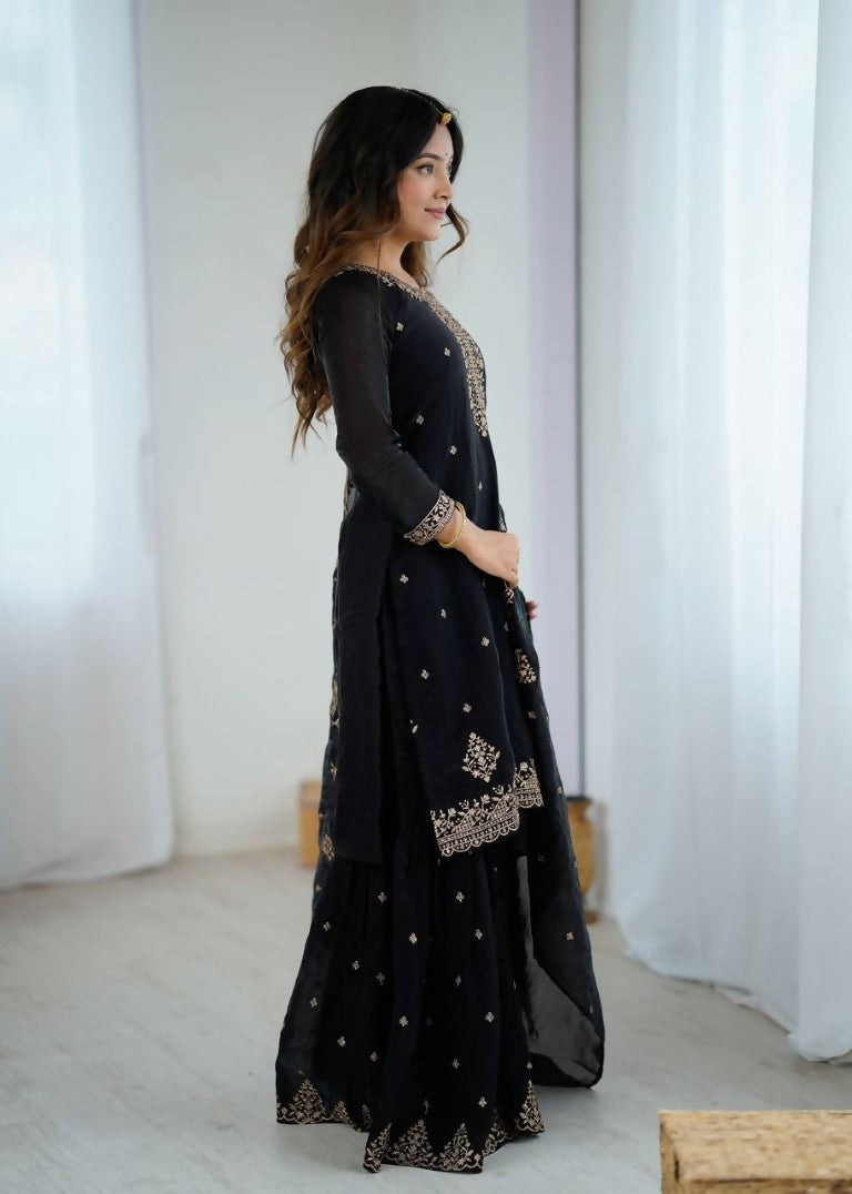 Teeya Creation Black Color Crunchy Silk Embroidery Work Wedding Wear Salwar Suit