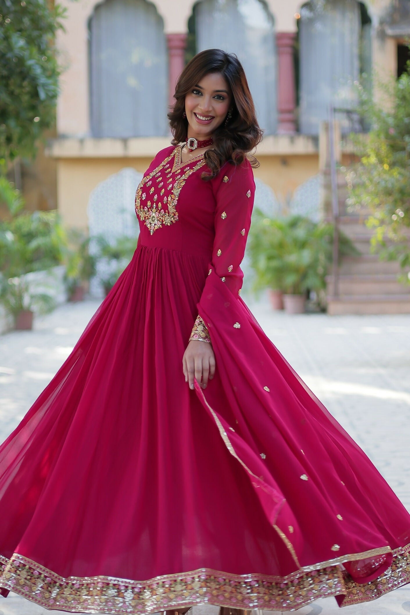 Joban Fashion Pink Georgette Sequence Embroidery Work Kurta Set