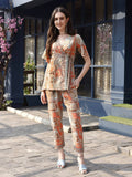 Orange Rayon Paisley Printed Top with Matching Bottom - Eesha