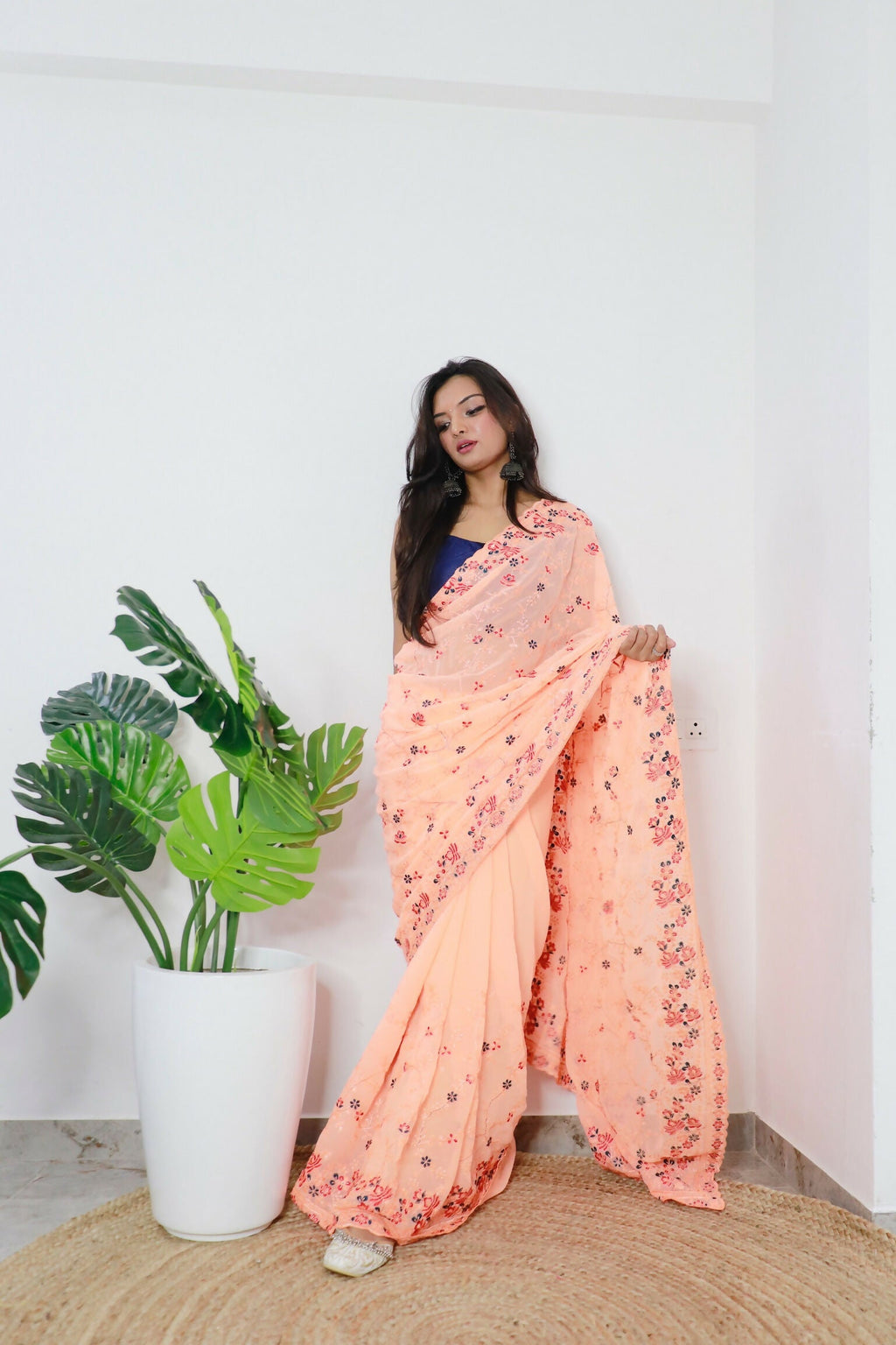 Vamsee Era Peach Georgette Saree