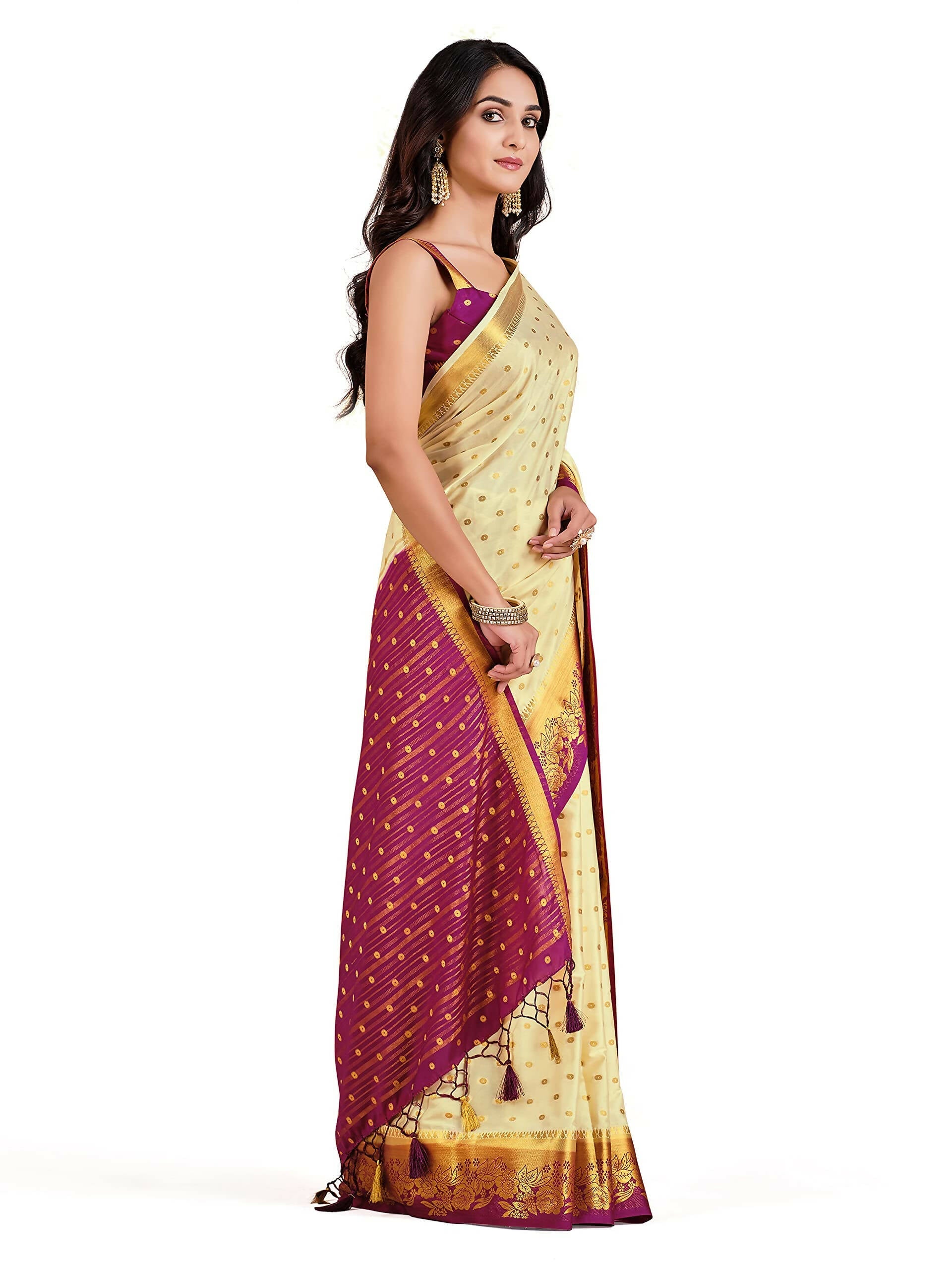 Mimosa Women's Beige Mysore Silk Crepe Saree