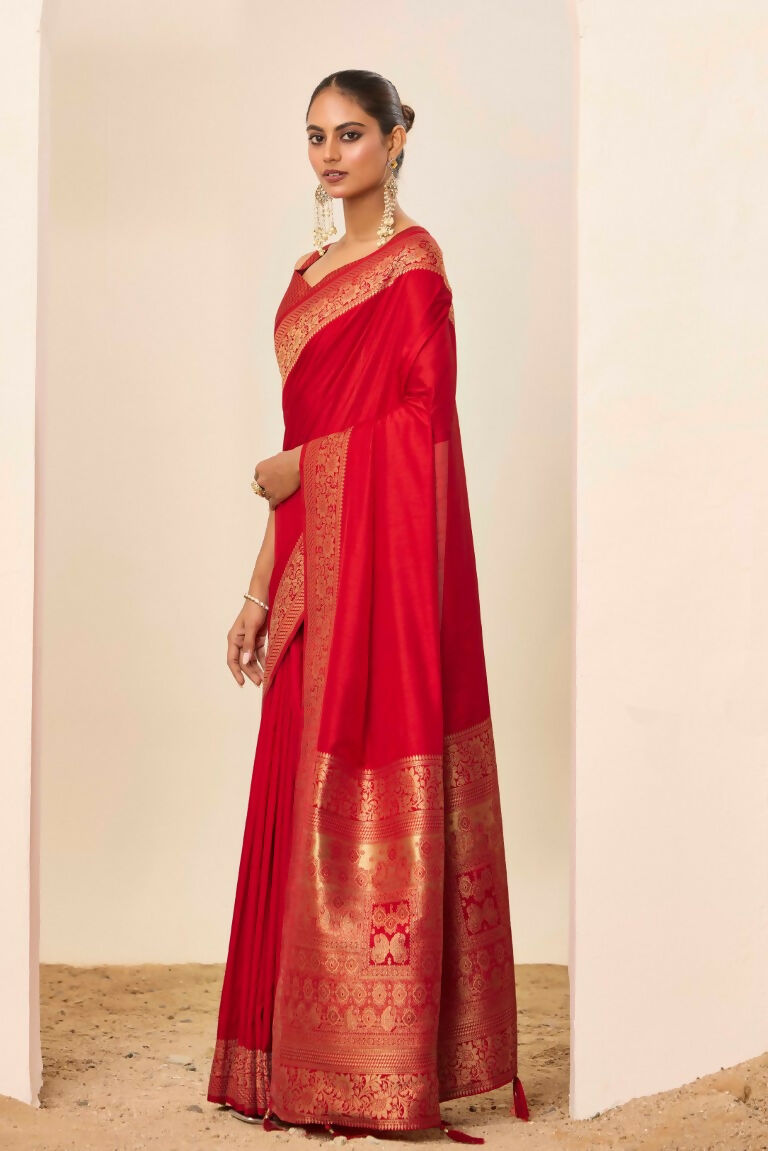 Red Dolla Silk Wevon Galla Designer Saree - Zeel