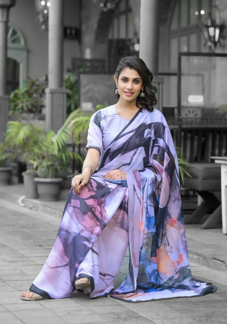 stylish Casual Light Purple Imported georgette Ready to Wear Fancy Saree - Ashwini
