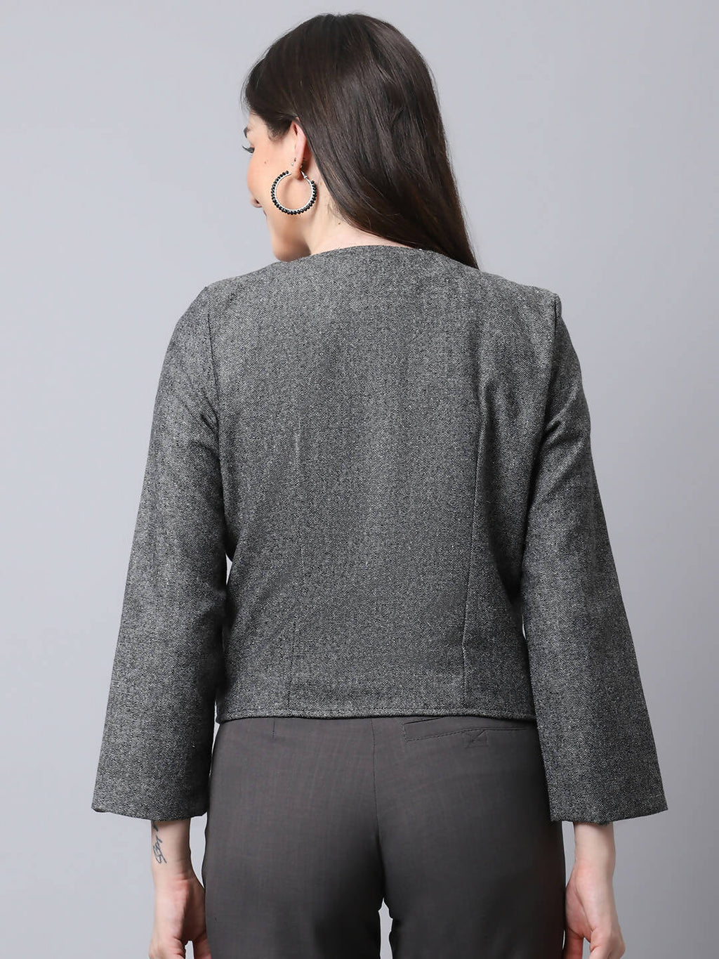 Even Apparels Black Pure Wool Open Front Statement Women's Jacket