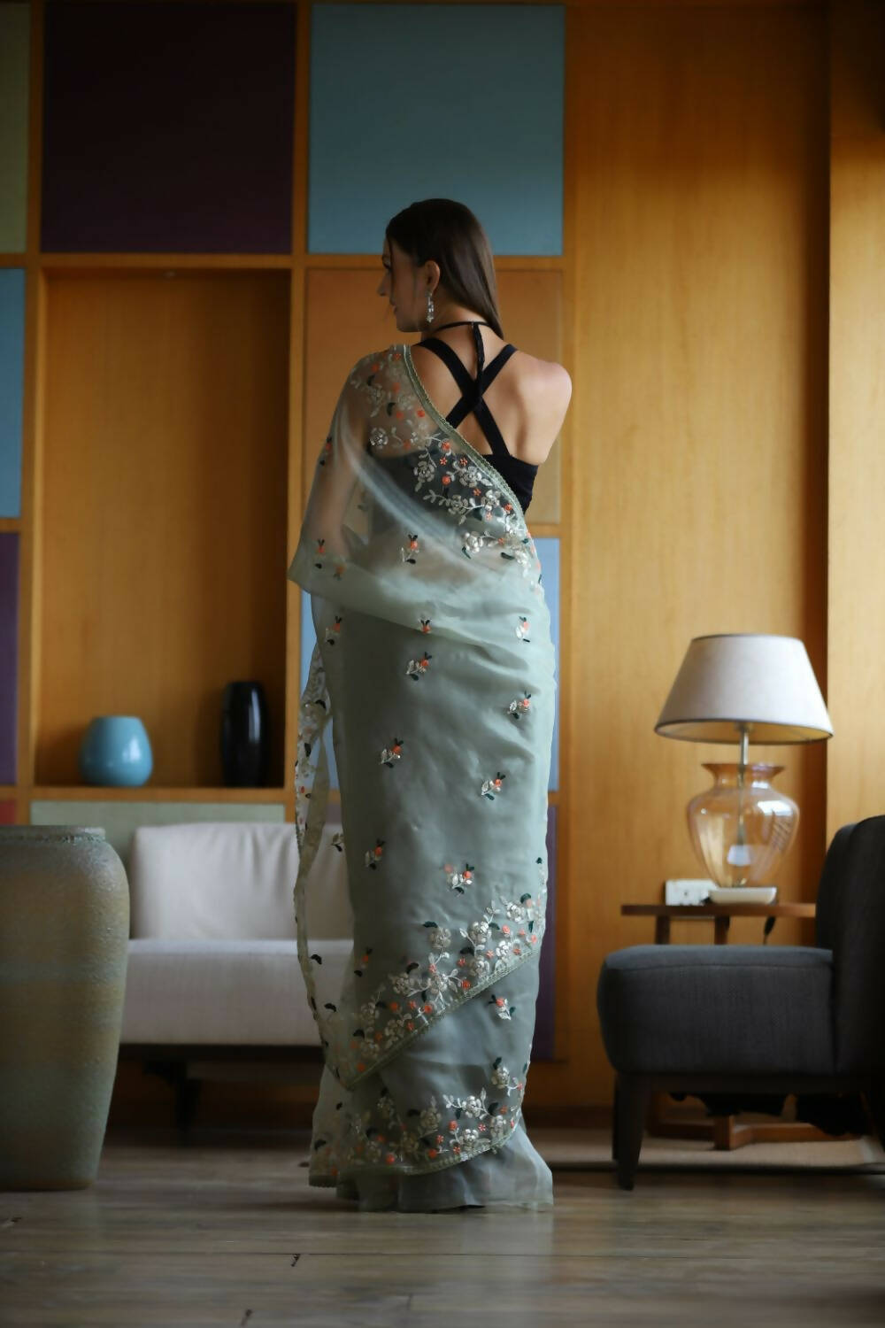 Vamsee Green Organza Saree