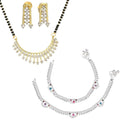 AanyaCentric Gold-Polished Mangalsutra Pendant Earring Set & Silver Plated Anklet