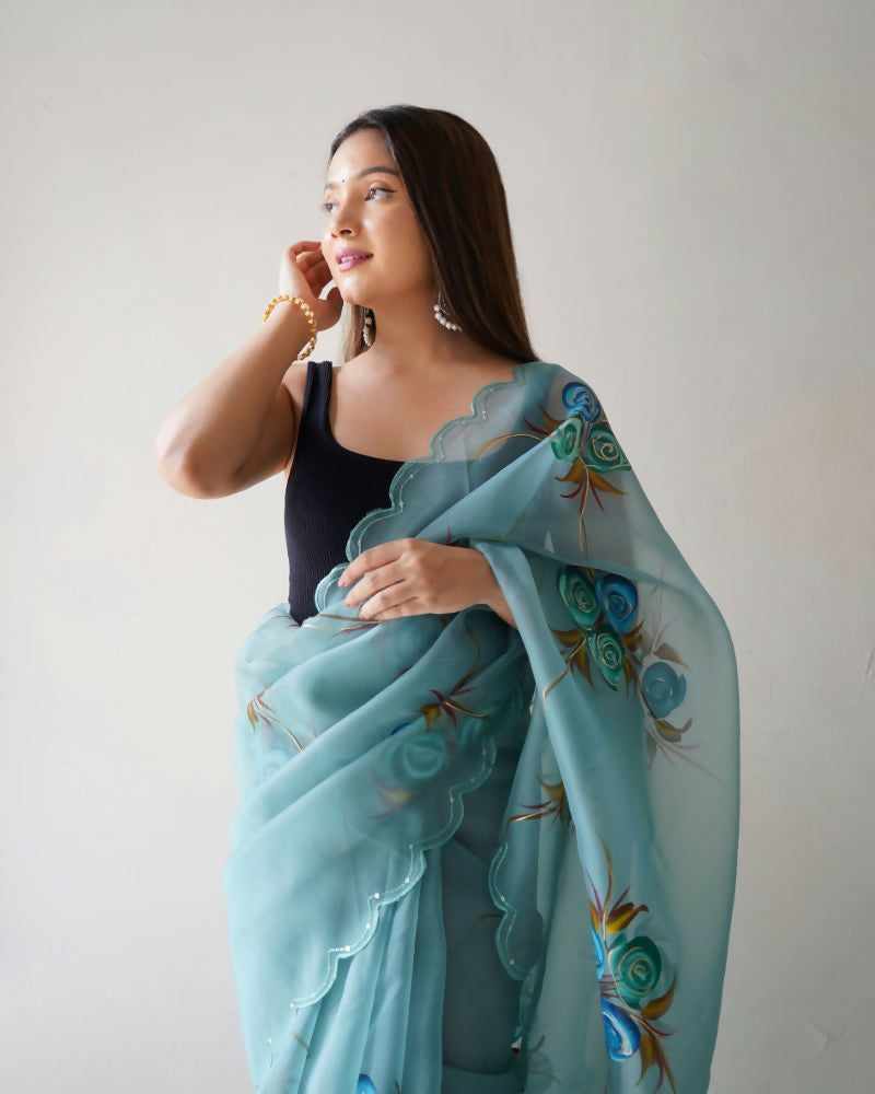 Vamsee Urvashi Blue Organza Saree