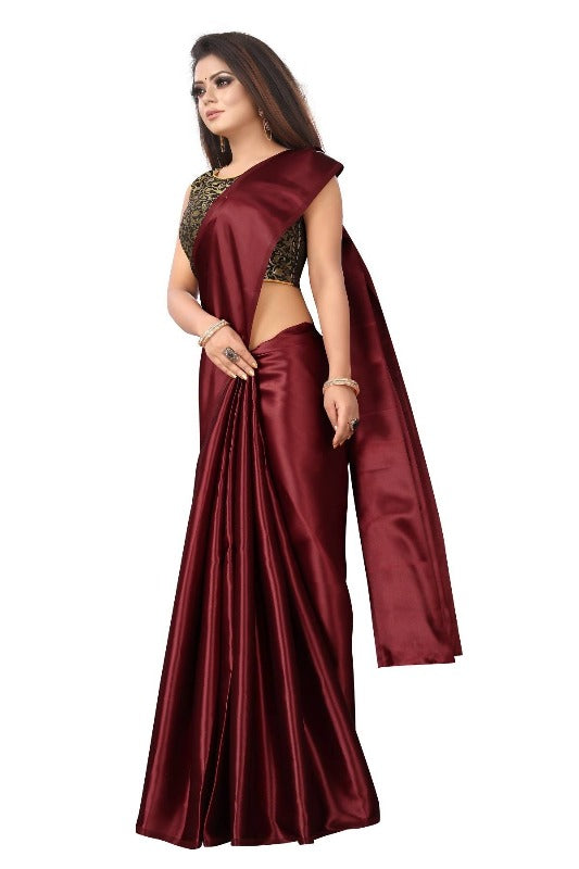 Vamika Maroon Satin Designer Saree (PAVITRA MAROON)