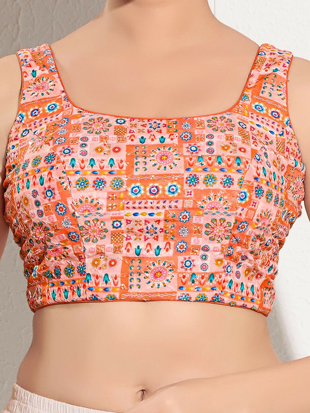 Joban Fashion Peach Viscose Rayon Padded Blouse With Square Neck Sleeveless