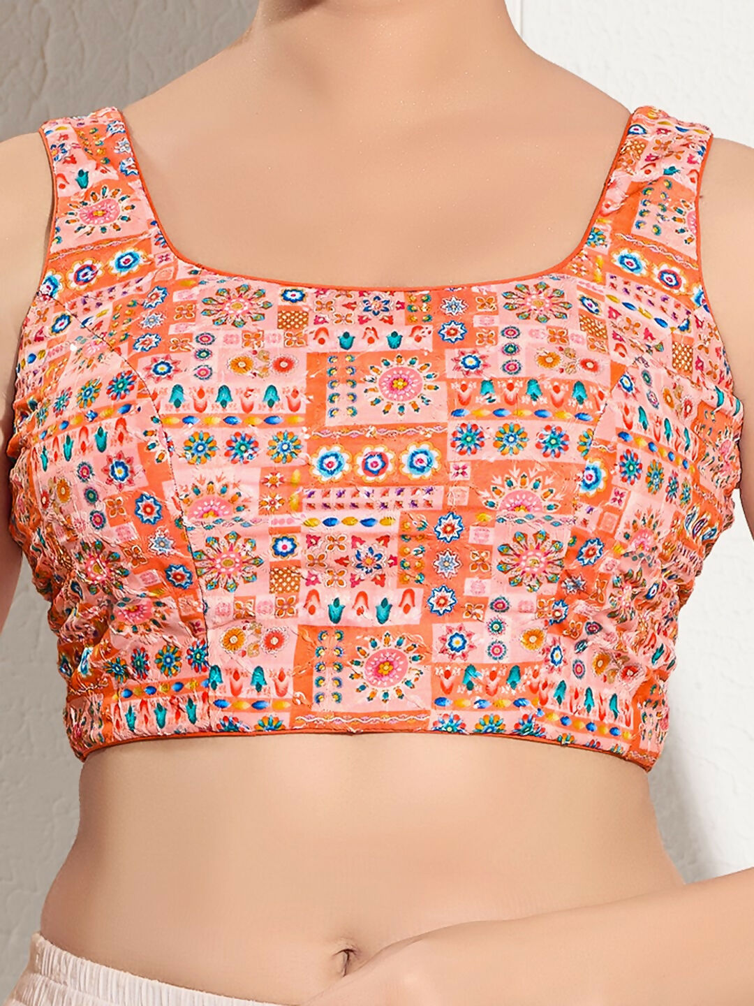 Joban Fashion Peach Viscose Rayon Padded Blouse With Square Neck Sleeveless