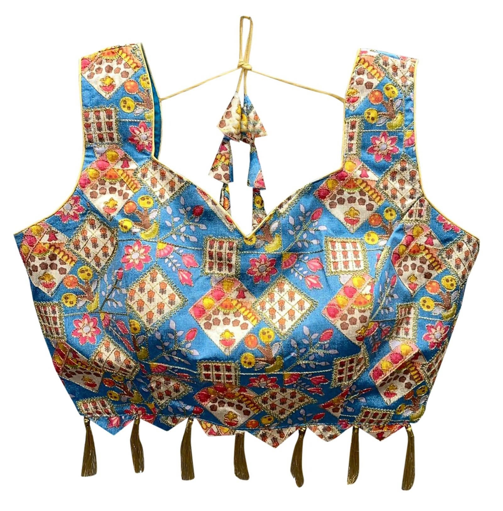 Vamika Blue Banglori Silk Digital Print And Embroidery Blouse