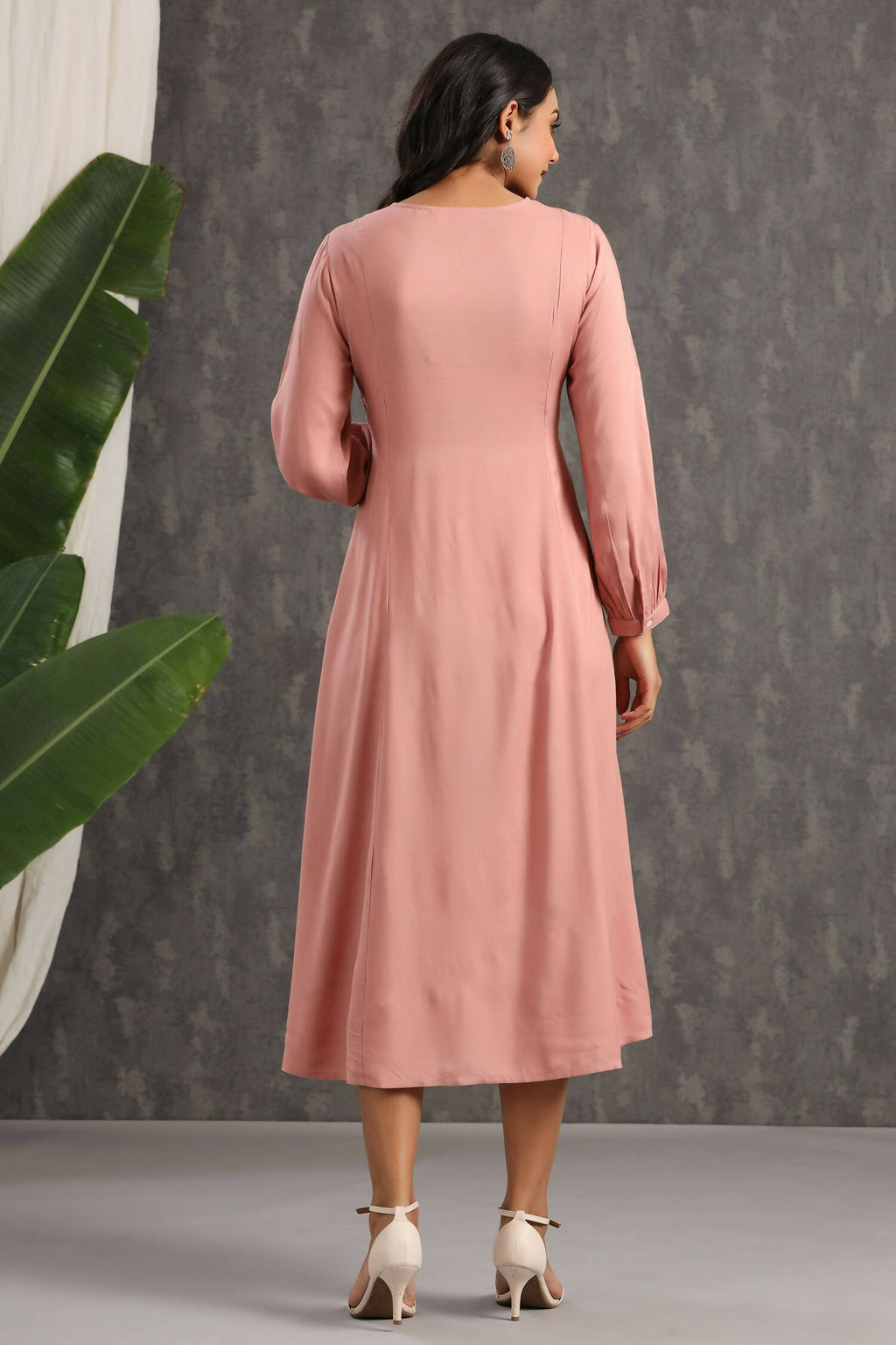 Juniper Womens Onion Pink Rayon Solid Maxi Dress With Mirror Embroidery And Full Sleeve