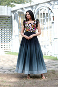 Jyoti Fashion Women's Black Sequins Embroidery Faux Blooming Anarkali Dress