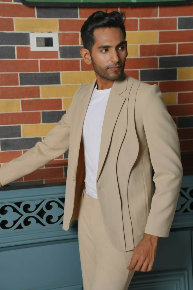 Saville Beige Curve Blazer Set – 4-Way Stretch Wedding & Party Suit For Men by Hilo Design