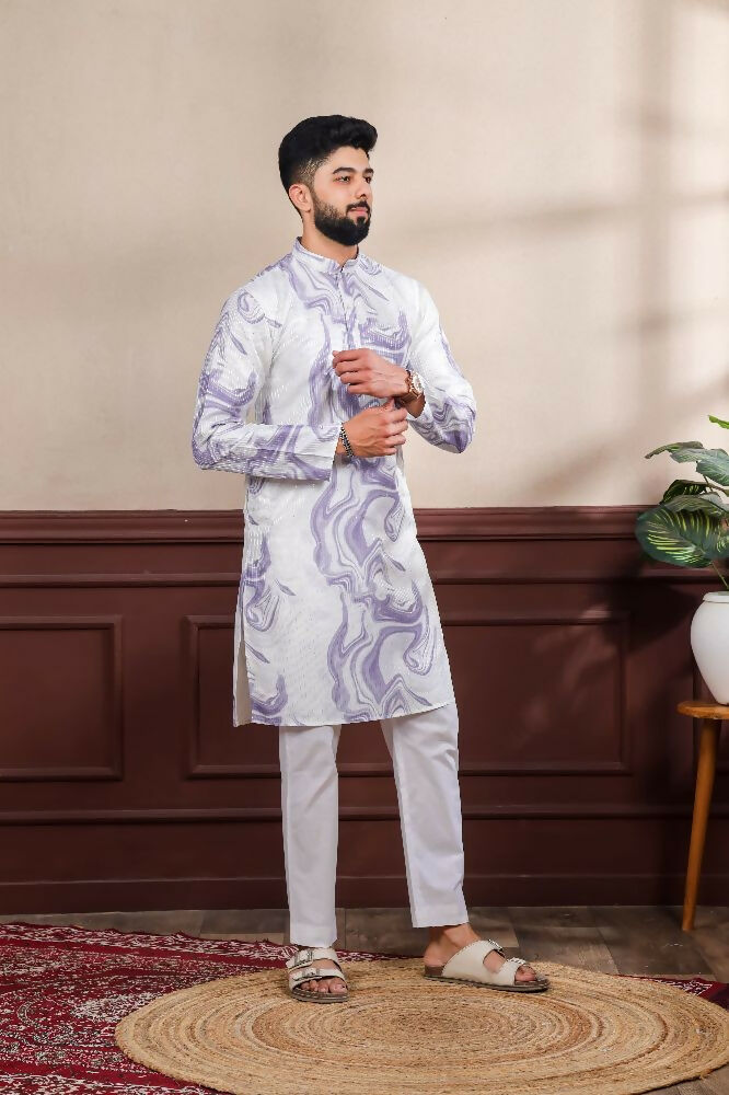 Purple Art Silk Digital Printed, Embroidery Work Kurta Set - Mahotsav
