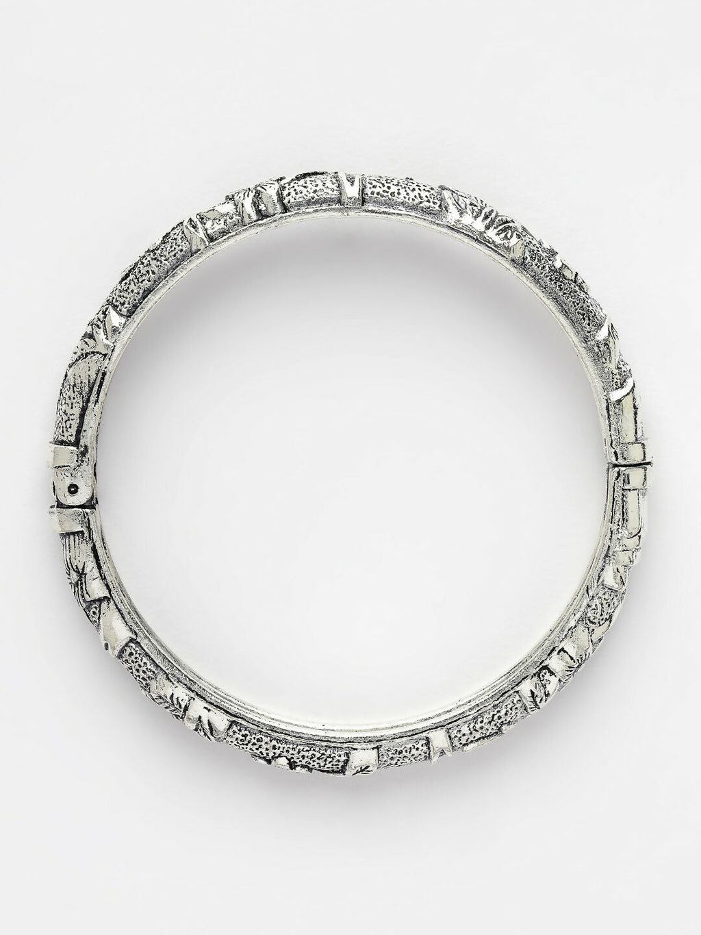 NVR Women's Silver-Toned German Silver Floral Oxidised Kada Bangle