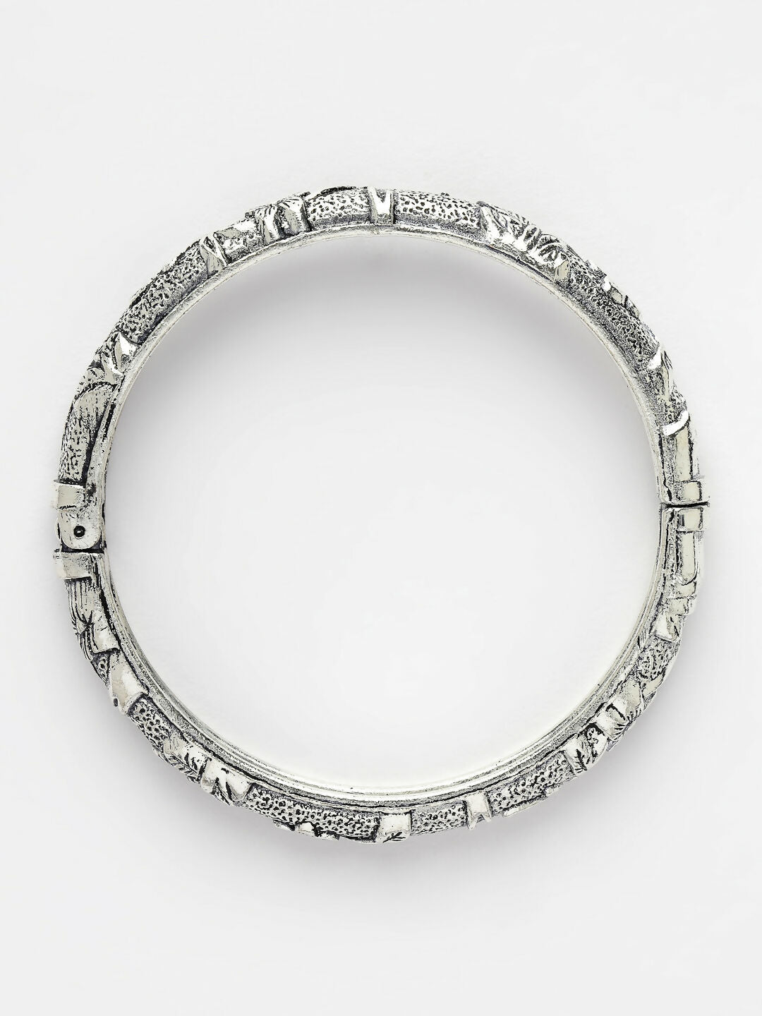 NVR Women's Silver-Toned German Silver Floral Oxidised Kada Bangle