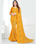 Yellow Georgette Bandhani Printed Saree With Unstitched Blouse Piece - Jyoti