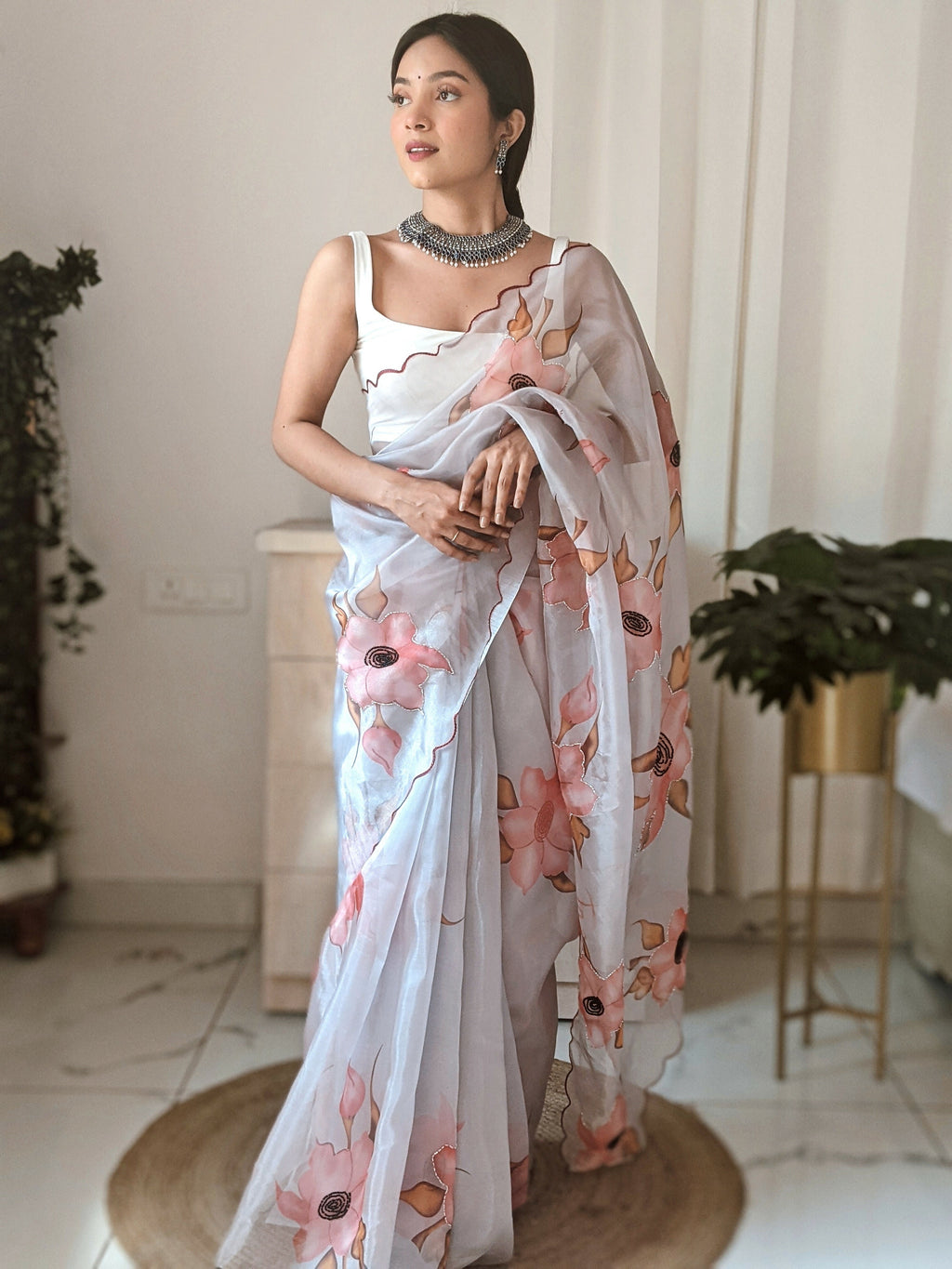 Vamsee Pinki Khatali Grey Organza Saree
