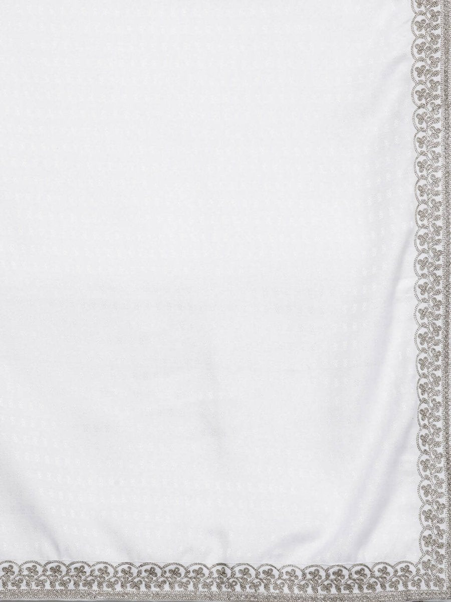 Ahalyaa Women White Ethnic Motifs Embroidered Aari Work Pashmina Kurta with Salwar & With Dupatta