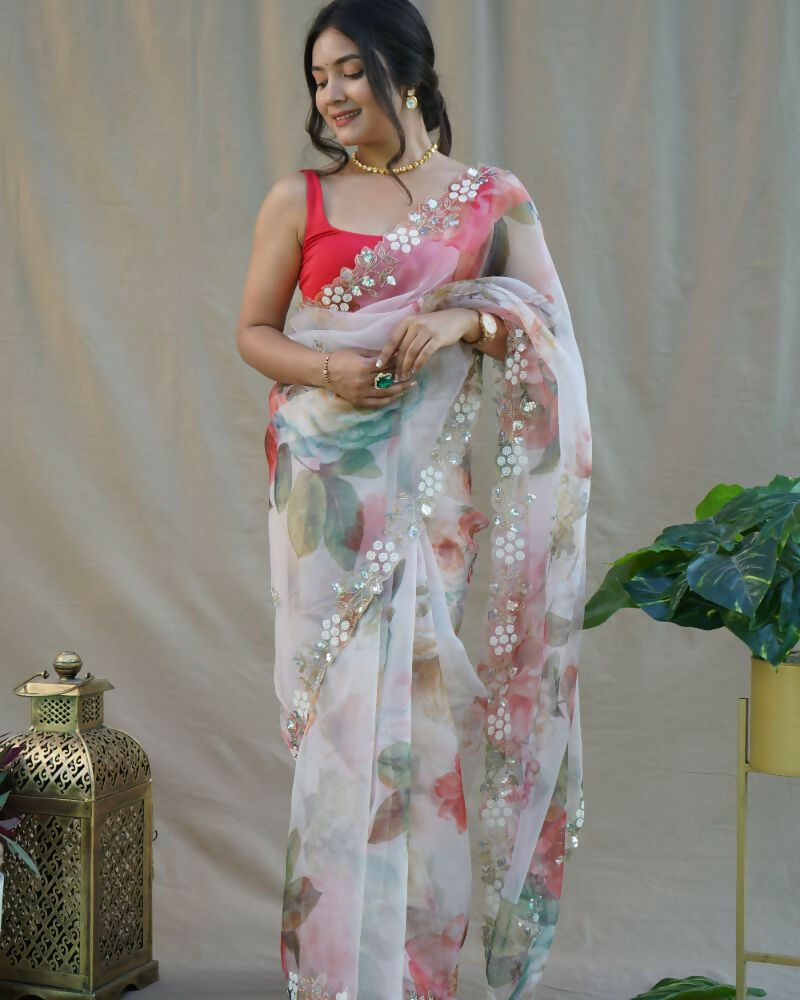 Vamsee Sarangi White Organza Saree