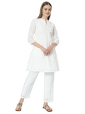 Fab Fashion Pannel White Chiken Kari Co-Ord Set With Round Cut Neck