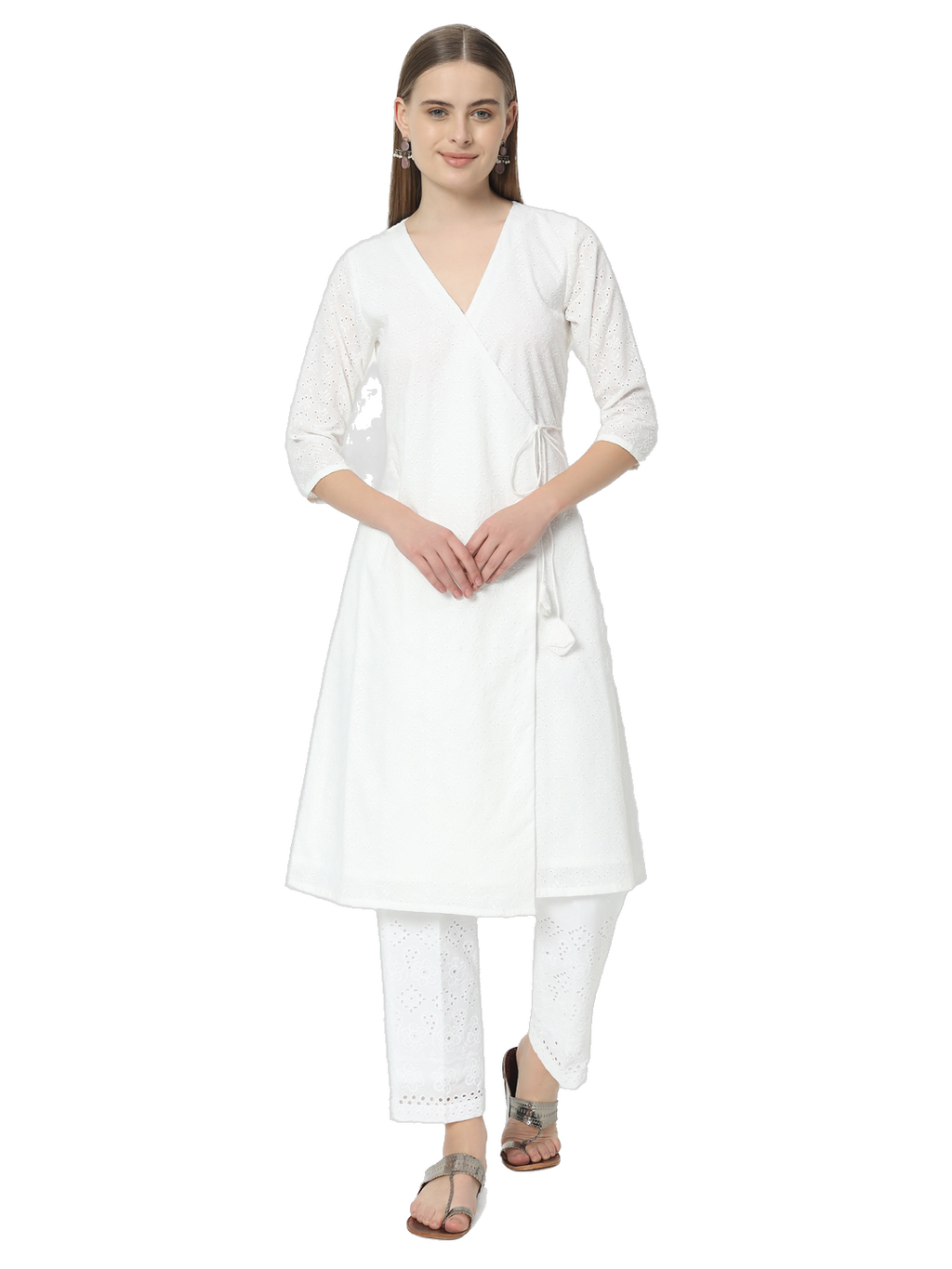 Fab Fashion Chiken Kari Angrakha V Neck Set