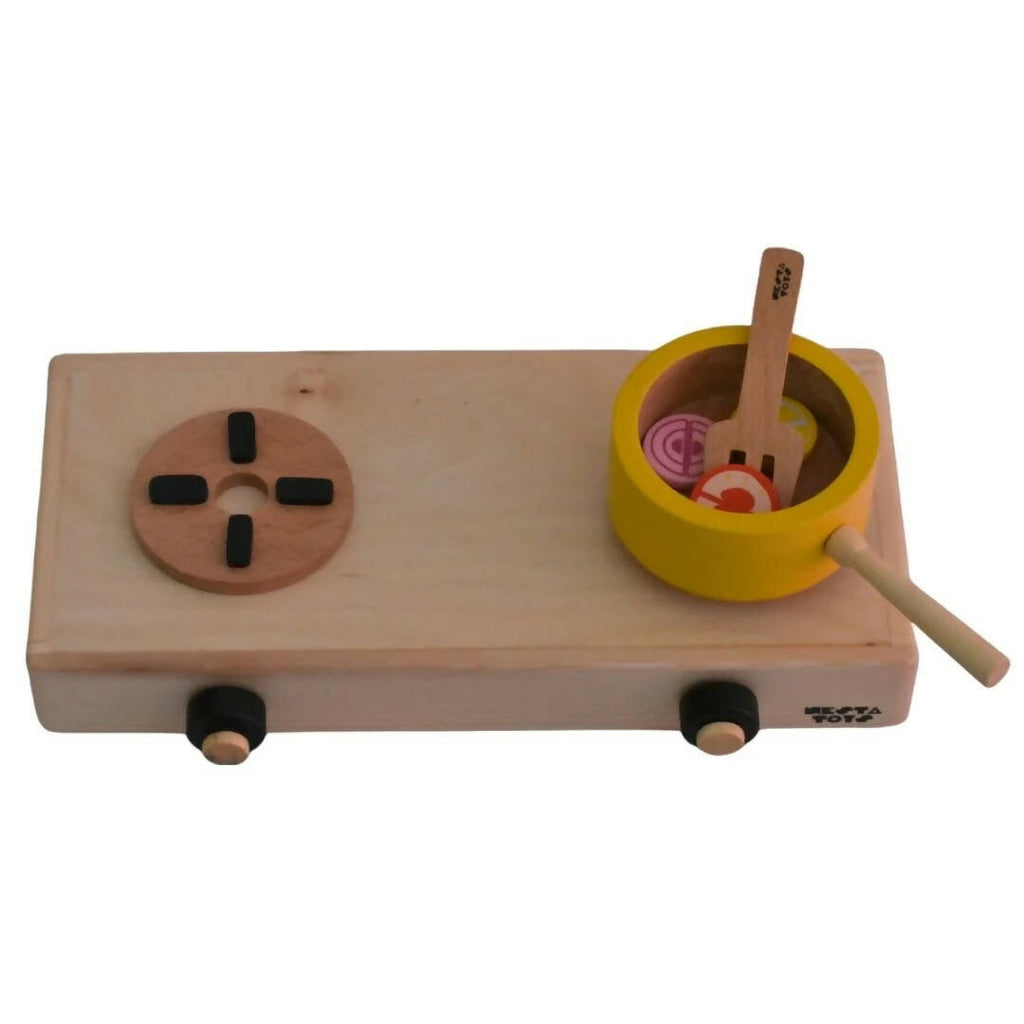 Nesta Toys Wooden Gas Stove and Cooking Set For Kids