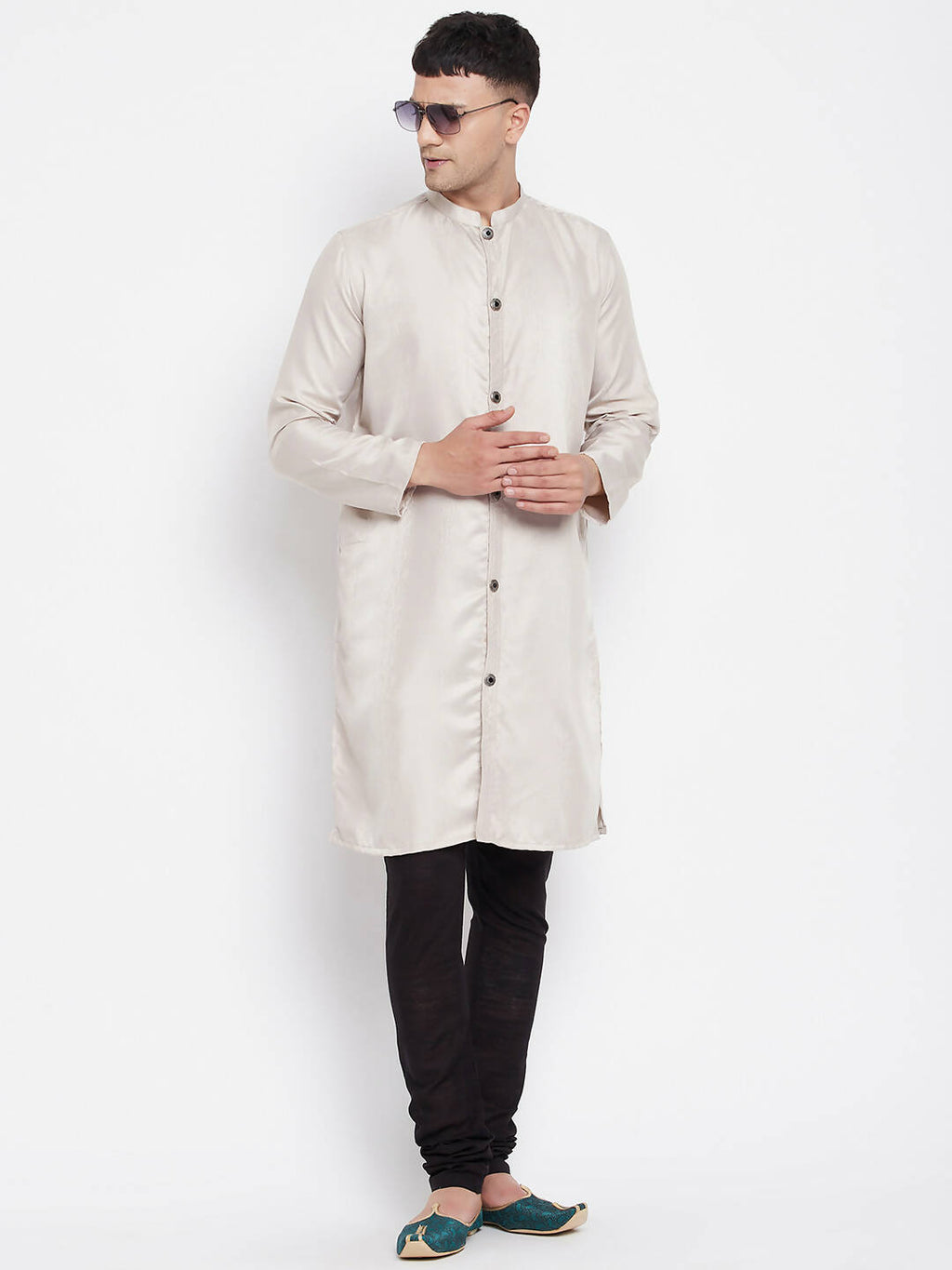Even Apparels Beige Rayon Men's Sherwani Kurta With Open Front