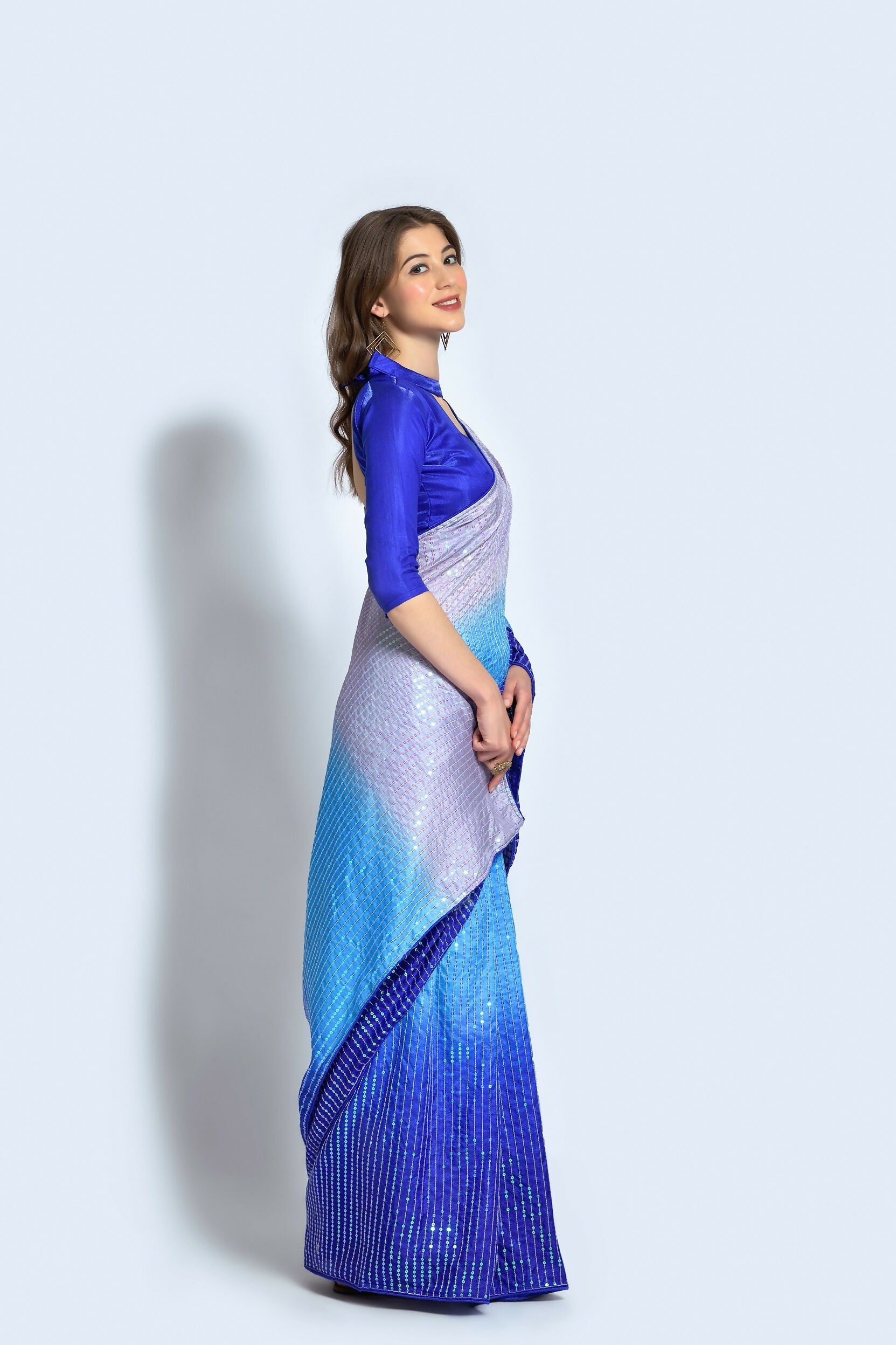Vegaa Fashion Blue Vichitra Silk Embroidered Party Wear Saree