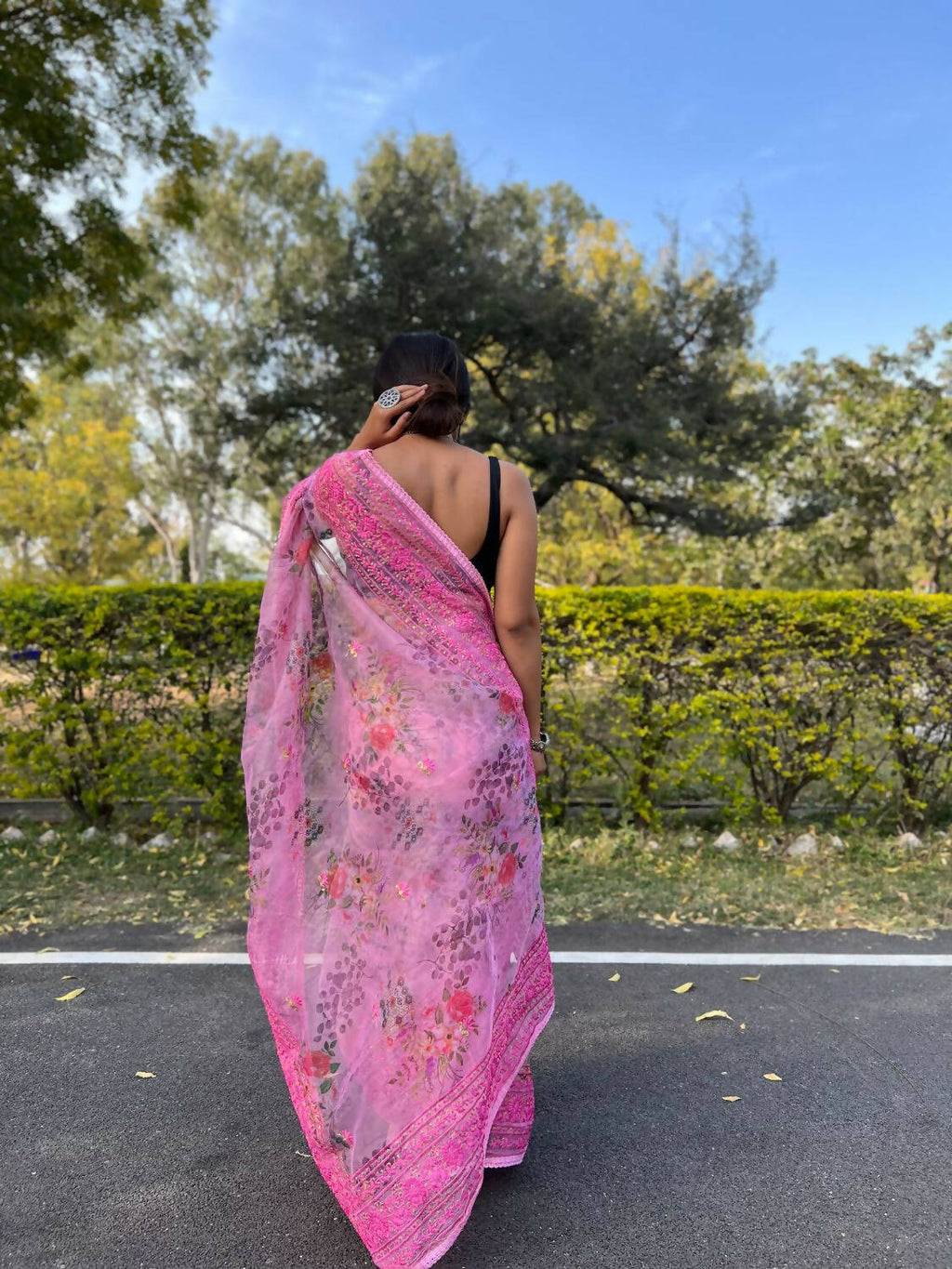 Vamsee Pink Organza Saree