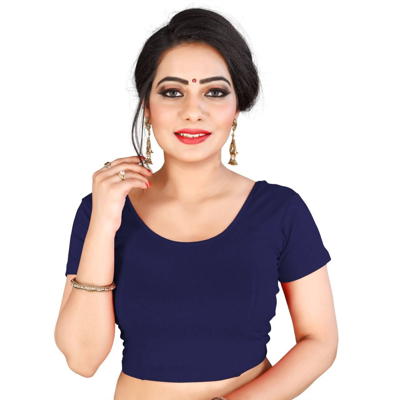 Vamika Navy Blue Lycra Plain Blouse