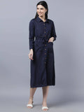Myshka Women Navy Blue Yellow Printed Shirt Dress