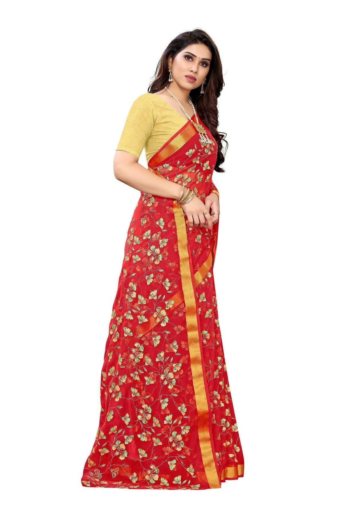 Vamika Red Printed Chiffon Saree (UJALA RED)