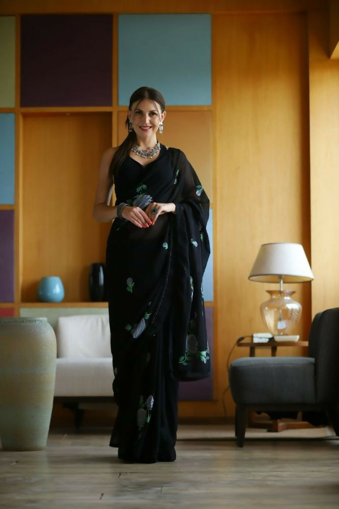 Vamsee Laxmi Black Georgette Saree