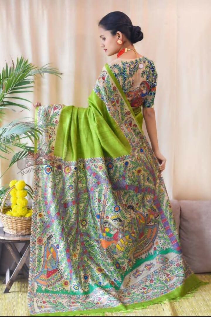 Exclusive Collection Light Green Beautiful Khadi Ghicha Handloom Saree
