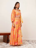 Orange Digital Chinon Handwork Top with Palazzo & Dupatta - Naomika