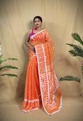 Exclusive Collection Beautiful Orange Jaal Jamdani Saree