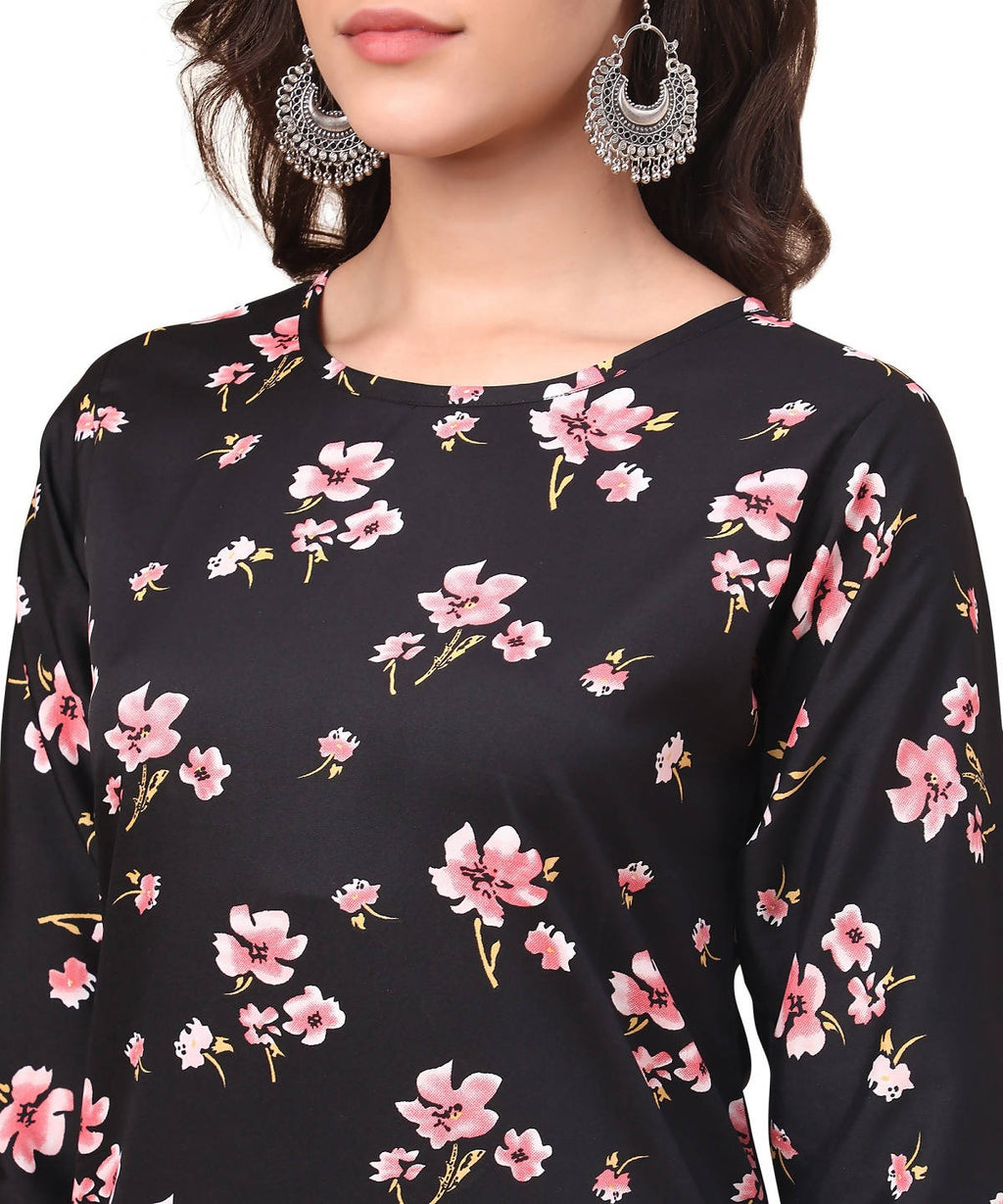 Vamika Black French Crepe Printed Party Wear/Casual Wear Kurti
