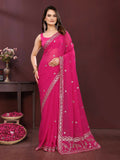Ai Fashion Pink Soft Georgette Embroidery Party Wear Saree