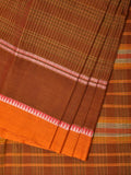 Rust Narayanpet Cotton Handloom Saree with Strips Design No Blouse - Global Threads