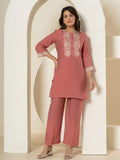 Yufta Rust Thread_Work Shirt And Trouser Silk Blend Co-Ord Set