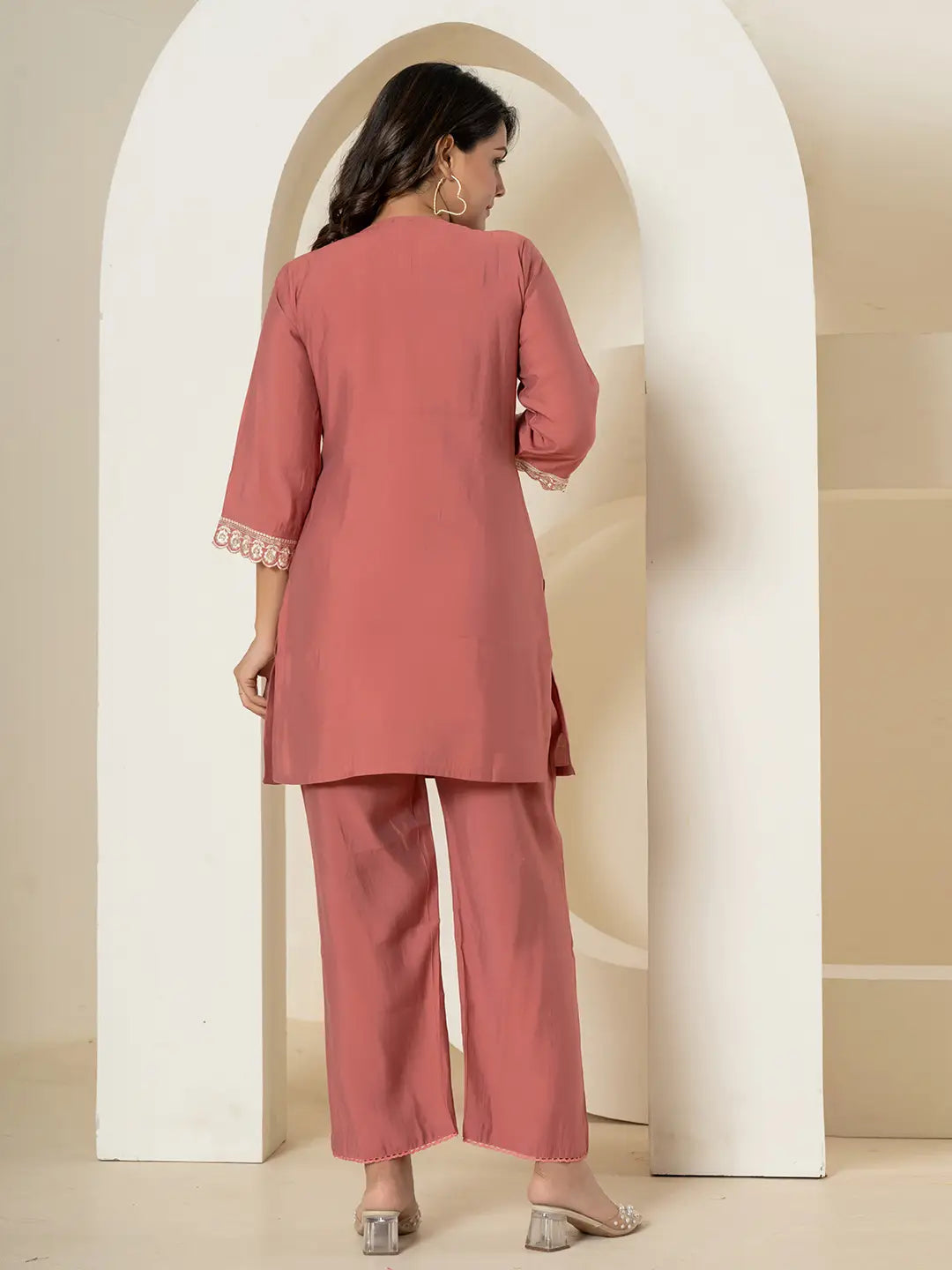 Yufta Rust Thread_Work Shirt And Trouser Silk Blend Co-Ord Set