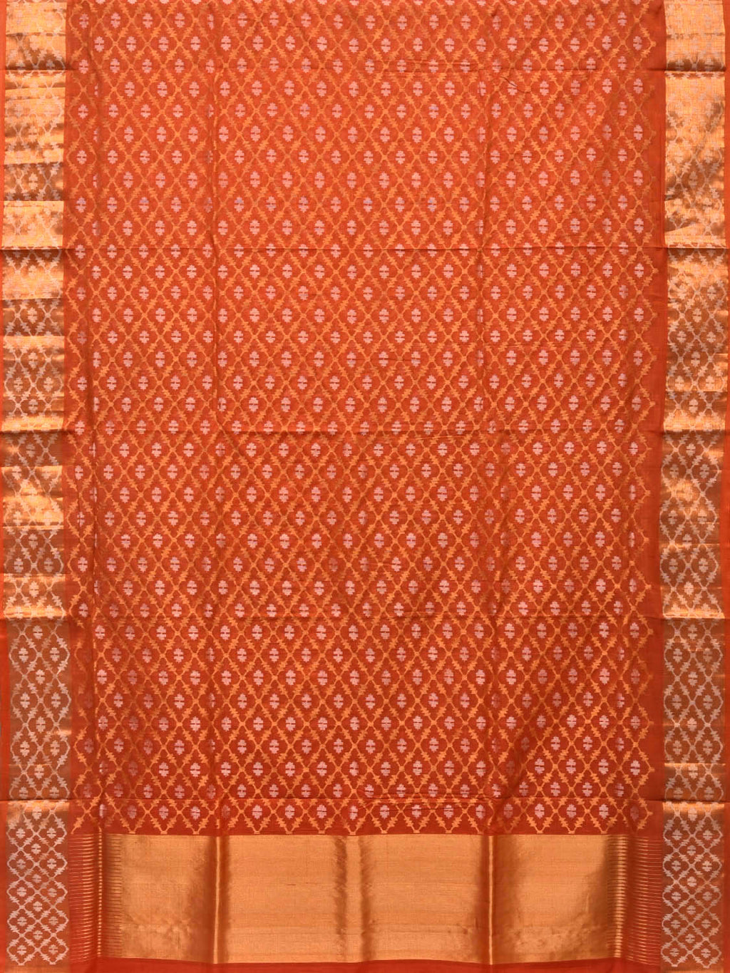 Rust Uppada Cotton Handloom Saree with All Over Jamdani Design - Global Threads
