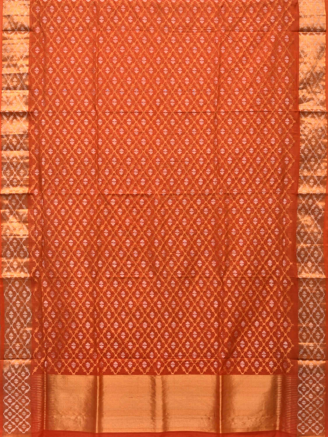 Rust Uppada Cotton Handloom Saree with All Over Jamdani Design - Global Threads